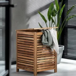 Acacia Cesto Roupa Suja Luxe Preto, Natural