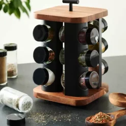 Acacia Lux Carrossel De Especiarias 12 Potes - Vir Vel Preto, Natural