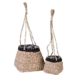 Baku Vaso De Pendurar Preto, Natural