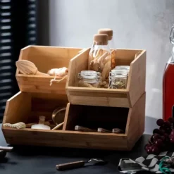 Bamboo Organizador Empilh Vel Natural