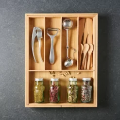 Bamboo Organizador Gaveta Extens Vel Natural