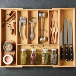 Bamboo Organizador Gaveta Extens Vel Natural