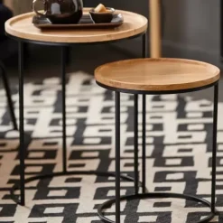 Gom Mesas Auxiliares Conjunto De 2 Preto, Natural