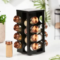 Lux Carrossel De Especiarias 16 Potes Preto, Transparente, Acobreado