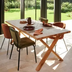 New Oak Mesa De Jantar Com Pernas Em X De Madeira