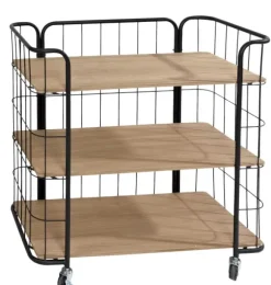Oslo Estante Com Rodas 3 Prateleiras Preto, Natural