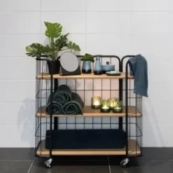 Oslo Estante Com Rodas 3 Prateleiras Preto, Natural