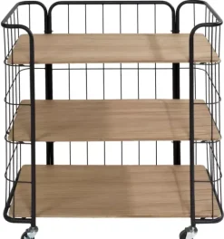 Oslo Estante Com Rodas 3 Prateleiras Preto, Natural