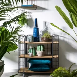 Oslo Estante Com Rodas 3 Prateleiras Preto, Natural