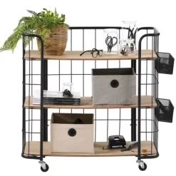 Oslo Estante Com Rodas 3 Prateleiras Preto, Natural