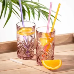 Slurp Palhas Reutiliz Veis Conjunto De 6 Mistura De 3 Cores Cor-De-Laranja, Roxo, Rosa