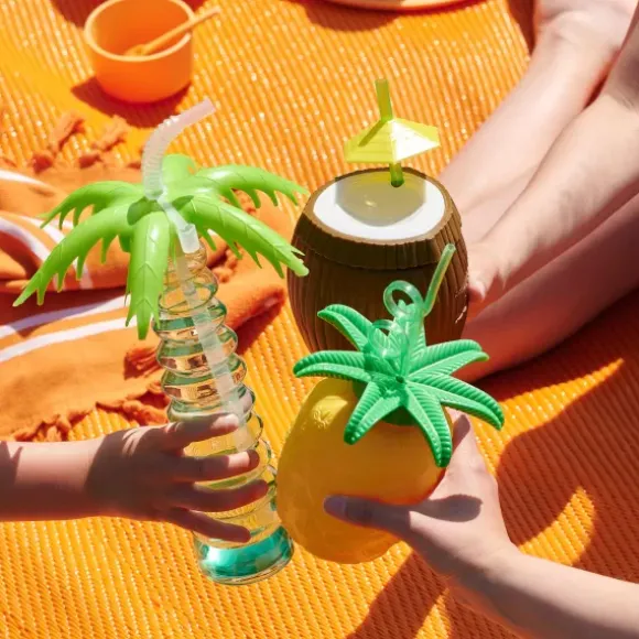 Tropical Caneca Com Palha Amarelo, Verde