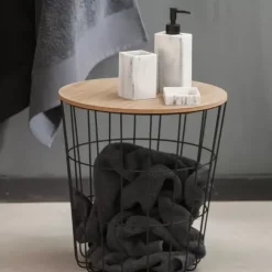 Wire Mesa Auxiliar Preto, Natural