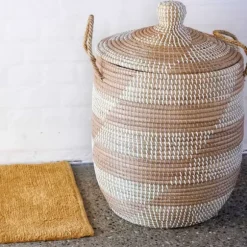 Yasmine Cesto Luxuoso Com Tampa Branco, Natural